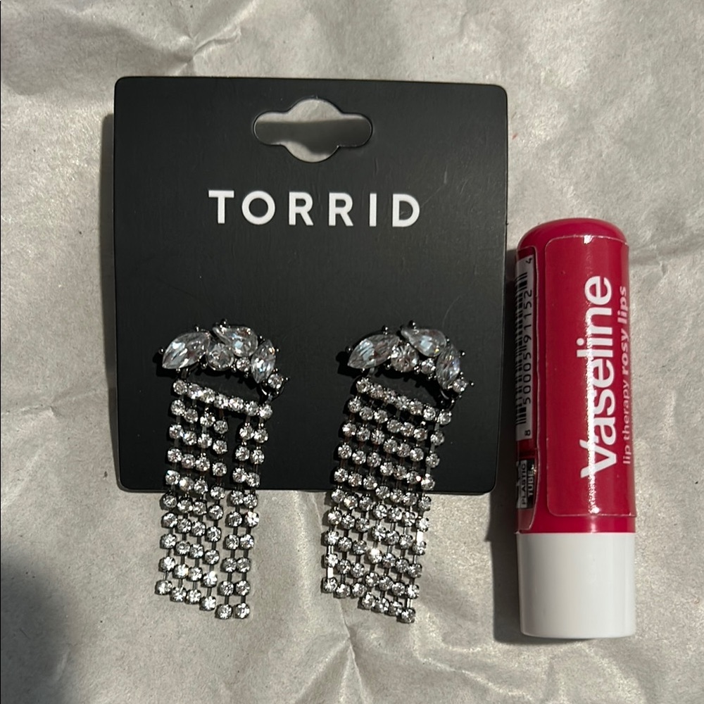 Torrid Rhinestone Fringe Dangle Pierced Earrings with Stone Cluster - Picture 10 of 11